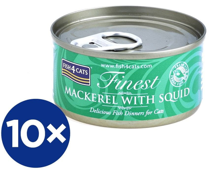 Fish4Cats konzerva pro kočky Finest makrela s olihním 10×70 g