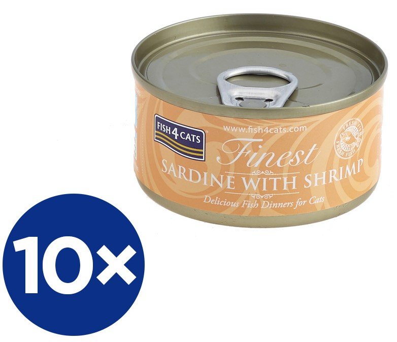 Fish4Cats konzerva pro kočky Finest sardinka s krevetami 10×70 g
