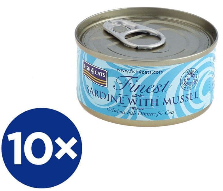 Fish4Cats konzerva pro kočky Finest sardinka s mušlemi 10×70 g