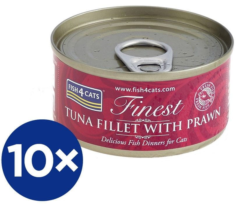 Fish4Cats konzerva pro kočky Finest tuňák s krevetami 10×70 g