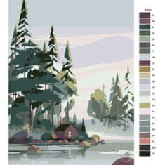 Malujsi Malování podle čísel - Dřevěná chatka u jezírka - 80x120 cm, bez dřevěného rámu