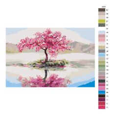 Malujsi Malování podle čísel - Osamocená rozkvetlá třešeň - 120x80 cm, plátno vypnuté na rám