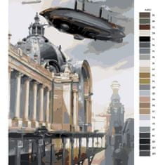 Malujsi Malování podle čísel - Vzducholoď nad městem - 30x40 cm, bez dřevěného rámu