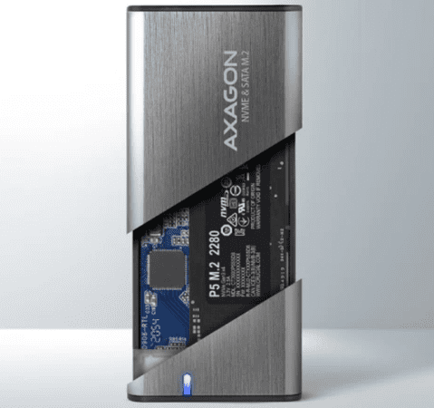 externí box Axagon EEM2-SG2 RAW box stříbrná 10 Gb/s gigabit za sekundu hliník tělo chlazení USB-C 3.2 Gen 2 rychlost spolehlivost kompatibilita Windows Android
