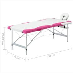 Greatstore Skládací masážní stůl se 2 zónami hliník bílo-růžový