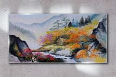 COLORAY.CZ Obraz na skle Abstrakce horského stromu mlha 140x70 cm