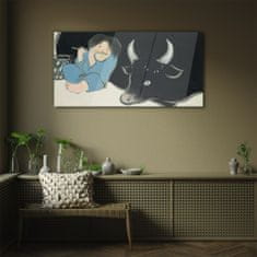 COLORAY.CZ Obraz na skle Abstrakce chlapec zvíře 140x70 cm