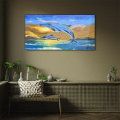 COLORAY.CZ Obraz na skle Abstrakce Dolphins Sun 140x70 cm