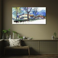 COLORAY.CZ Obraz na skle Abstrakce akvarel stromy 140x70 cm
