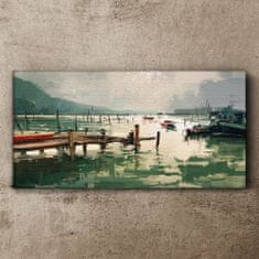 COLORAY.CZ Obraz na plátně Přístav jezera lodí hor 100x50 cm