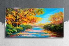 COLORAY.CZ Obraz na skle Strom cesta podzimní příroda 120x60 cm