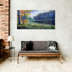 COLORAY.CZ Obraz na skle Abstrakce strom jezero 100x50 cm