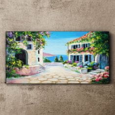 COLORAY.CZ Obraz na plátně Santorini Moře květiny 100x50 cm