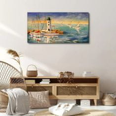 COLORAY.CZ Obraz na plátně Přístavní lodě Lighthouse 100x50 cm