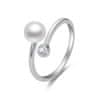 Otevřený stříbrný prsten s pravou perlou a zirkonem AGG469P
