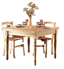 Amoletto Import Stylový masivní jídelní stůl, rozkládací jako kniha v barvě slonové kosti