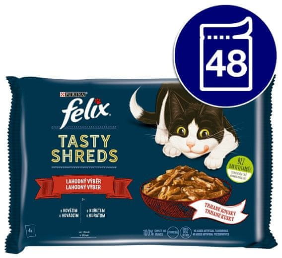 Felix FANTASTIC Tasty Shreds multipack hovězí, kuře ve šťávě 48x80 g