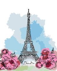 ZUTY Malování podle čísel - EIFFELOVA VĚŽ V PAŘÍŽI S RŮŽOVÝMI KVĚTINAMI 40x50 cm vypnuté plátno na rám