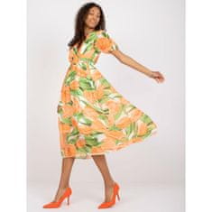 ITALY MODA Dámské šaty v midi délce s potisky DUA oranžové a zelené DHJ-SK-15967.54P_386785 Univerzální