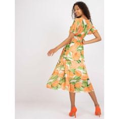 ITALY MODA Dámské šaty v midi délce s potisky DUA oranžové a zelené DHJ-SK-15967.54P_386785 Univerzální