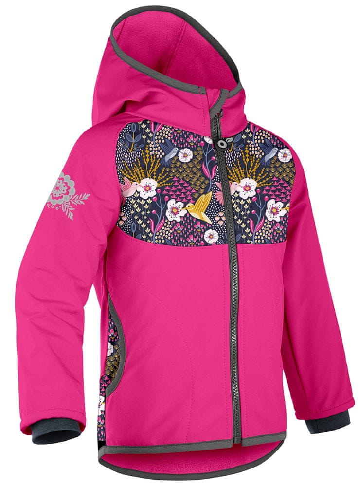 Unuo dívčí softshellová bunda s fleecem - Kolibřík růžová 98/104