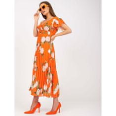 ITALY MODA Dámské šaty plisované květinové midi DANNI oranžové DHJ-SK-15722.67P_387938 Univerzální