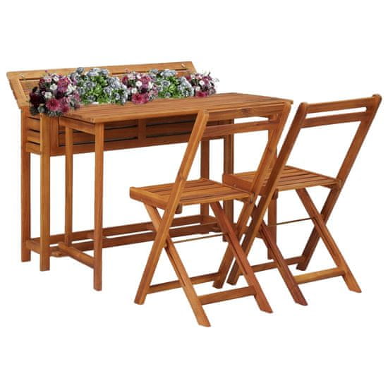 Greatstore Zahradní stolek s truhlíkem a 2 bistro židlemi masivní akácie