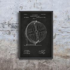 Vintage Posteria Dekorativní plakát Terrestro Sidereal Globe patent šedá Nikki Marie Smith A4 - 21x29,7 cm