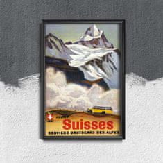 Vintage Posteria Retro plakát Switzerland alpy buses A4 - 21x29,7 cm
