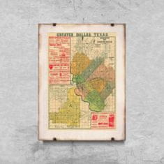Vintage Posteria Retro plakát Stará mapa Dallasu v Texasu A3 - 29,7x42 cm