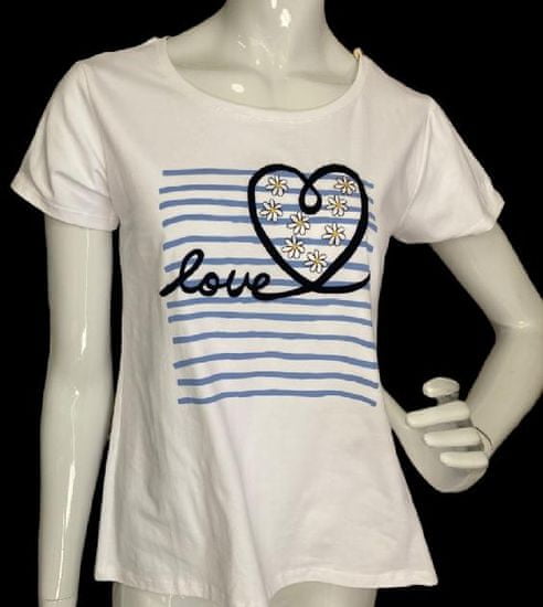SCORZZO bílé tričko s modrým potiskem a výšivkou srdce love Velikost: M