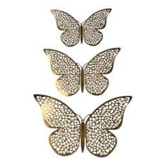 Northix 12ks 3D motýli v kovu, nástěnná dekorace - zlatá síť 