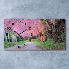 Wallmuralia Skleněné hodiny na stěnu tiché Květy višně černé 60x30 cm