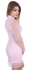 Růžové krátké přiléhavé šaty s tylovými rukávy v designu pařížského hrášku, XS