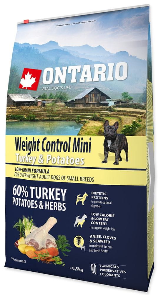 Levně Ontario Mini Weight Control Turkey & Potatoes 6,5kg