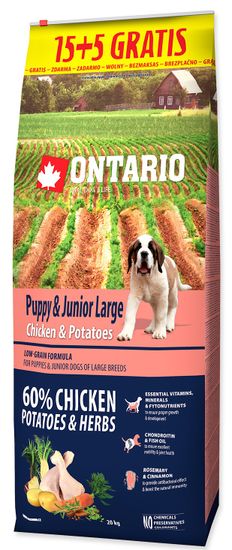Ontario Puppy & Junior Large Chicken & Potatoes 15 + 5 kg