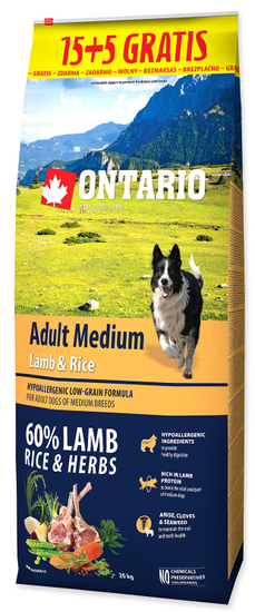 Ontario Adult Medium Lamb & Rice 15 + 5 kg