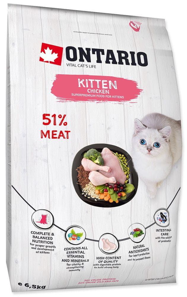 Levně Ontario Kitten Chicken 6,5kg