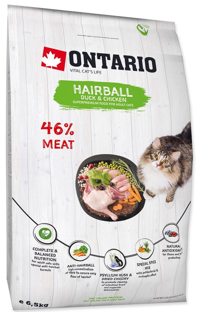 Levně Ontario Cat Hairball 6,5kg