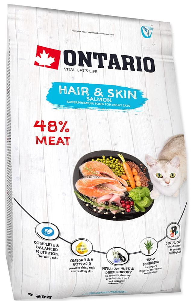 Levně Ontario Cat Hair & Skin 2kg