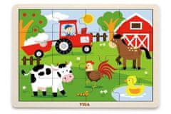 Viga Dřevěné puzzle 16 dílků - farma