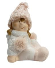 TWM 12 cm figurka vánoční dívky v keramické růžové / bílé