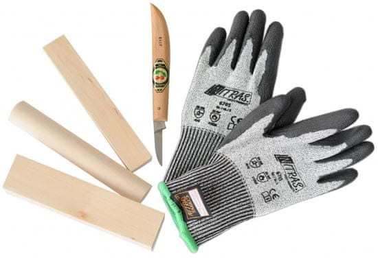 TWM rukavice, nůž na dřevo, trámy a tyče