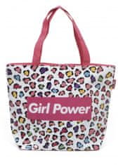 TWM Dívčí plážová taška Girl Power 52 cm v růžovém / bílém plátně