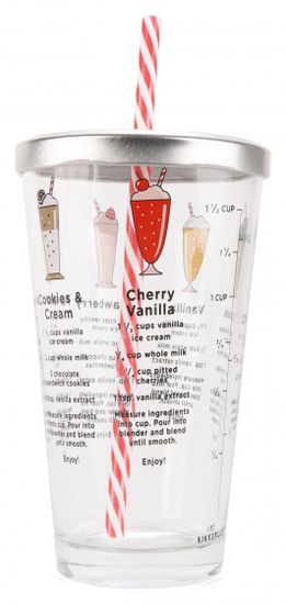 TWM odměrka Milkshake 475 ml sklenice / RVS červená / bílá