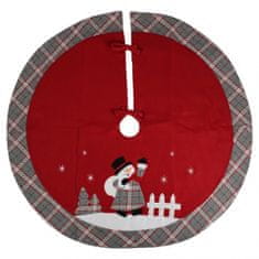 TWM Sukně sněhulák vánoční stromek 90 cm, polyester šedá / červená