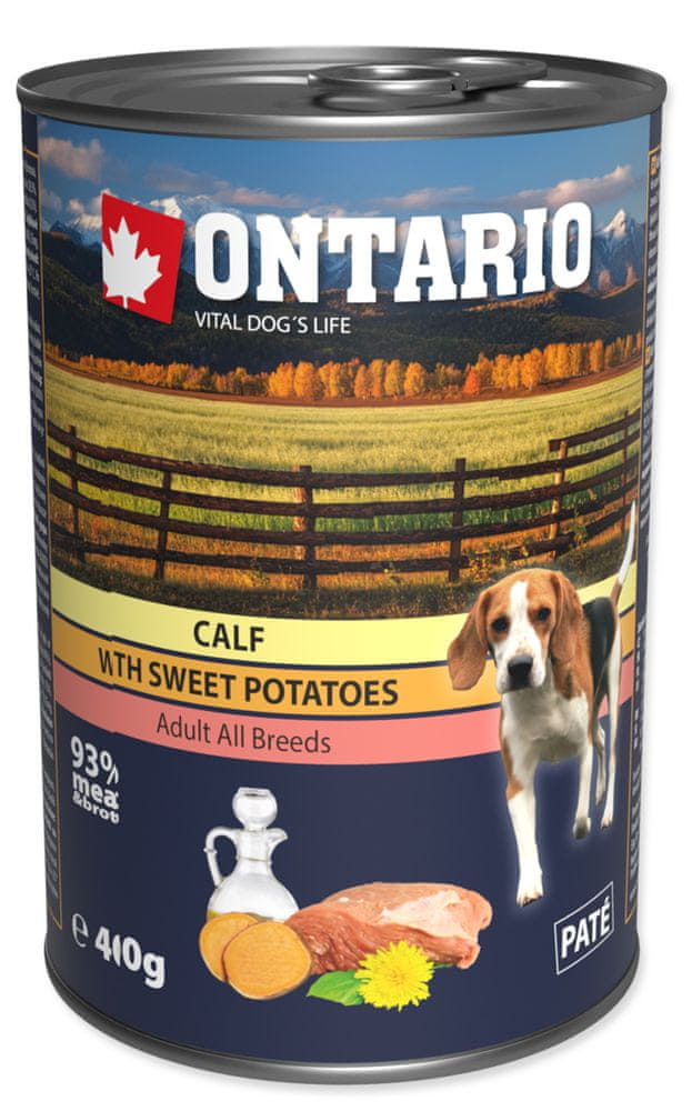 Ontario Konzerva Mini Calf, Sweetpotato, Dandelion and linseed oil 6 x 400g