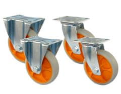 Kola Pirkl Gumová kolečka oranžová - průměr 125mm - 2ks pevné 2ks otočné | 76x56/84x64 | jehlové