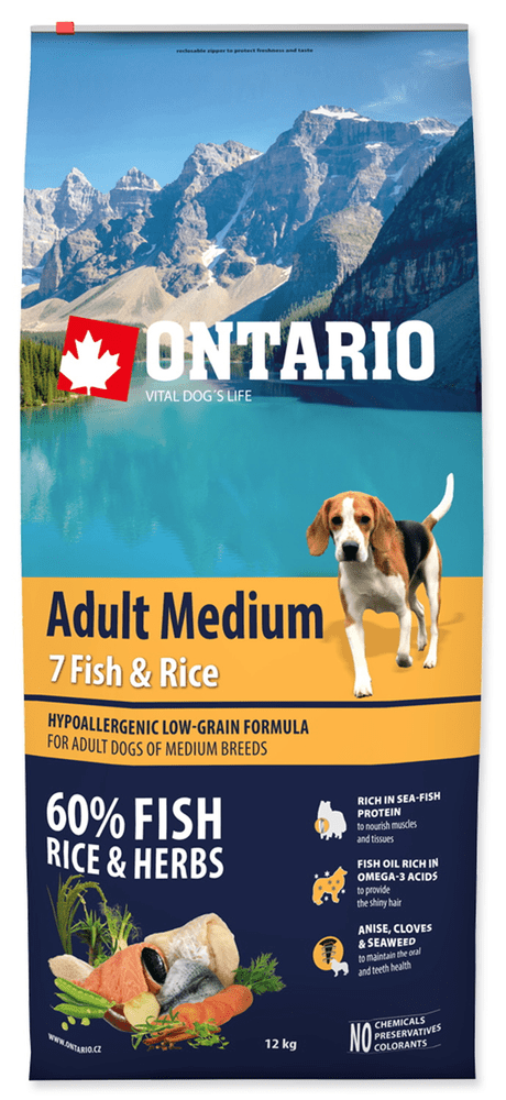 Levně Ontario Adult Medium 7 Fish & Rice 12kg