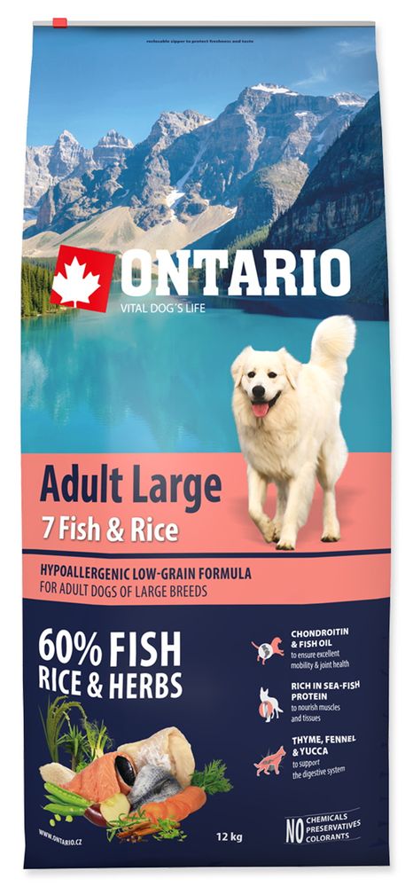 Levně Ontario Adult Large 7 Fish & Rice 12kg